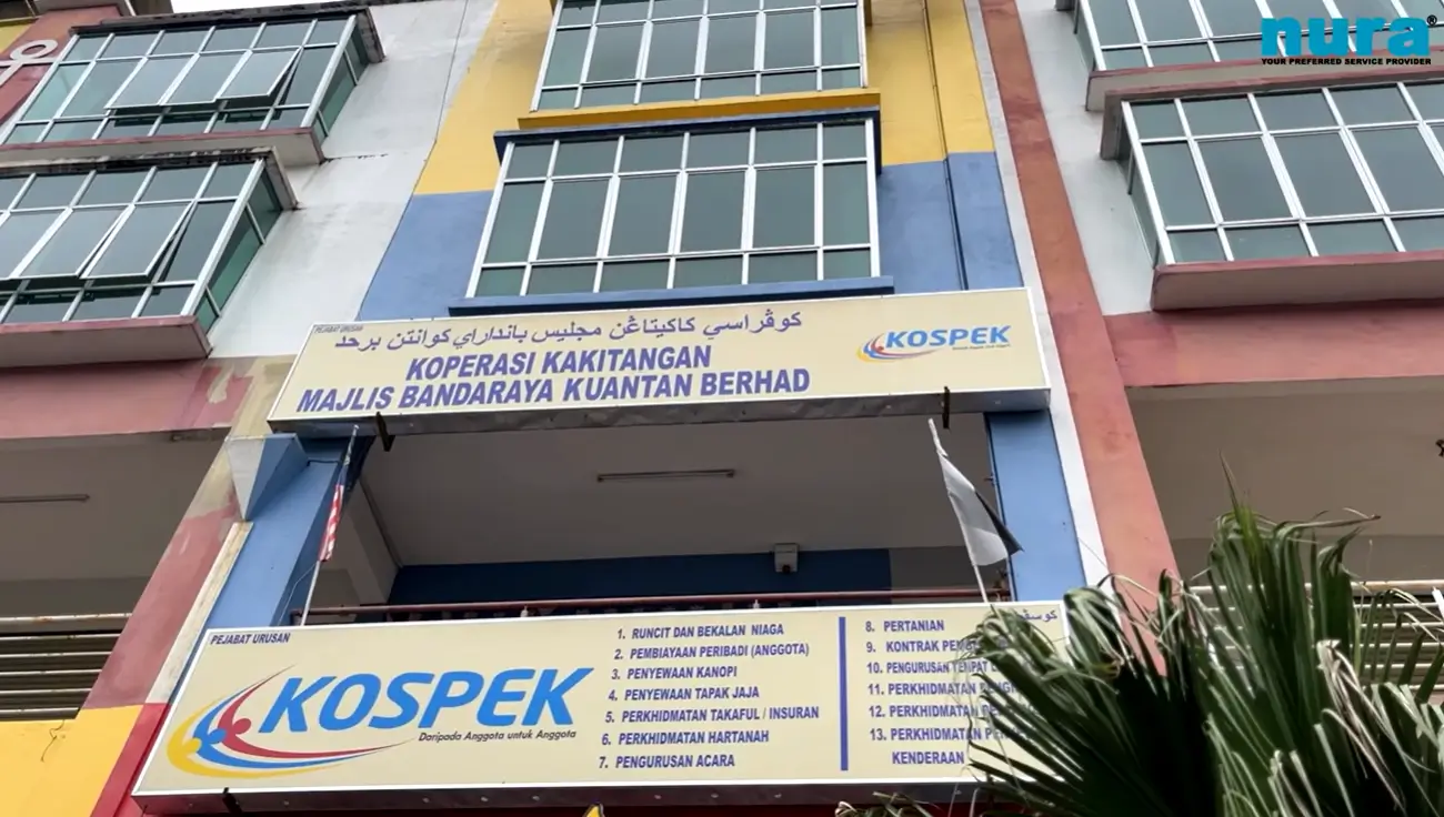 Exterior view of KOSPEK MBK Berhad building, highlighting NURA's commitment to long-term service excellence and trusted sanitation services.